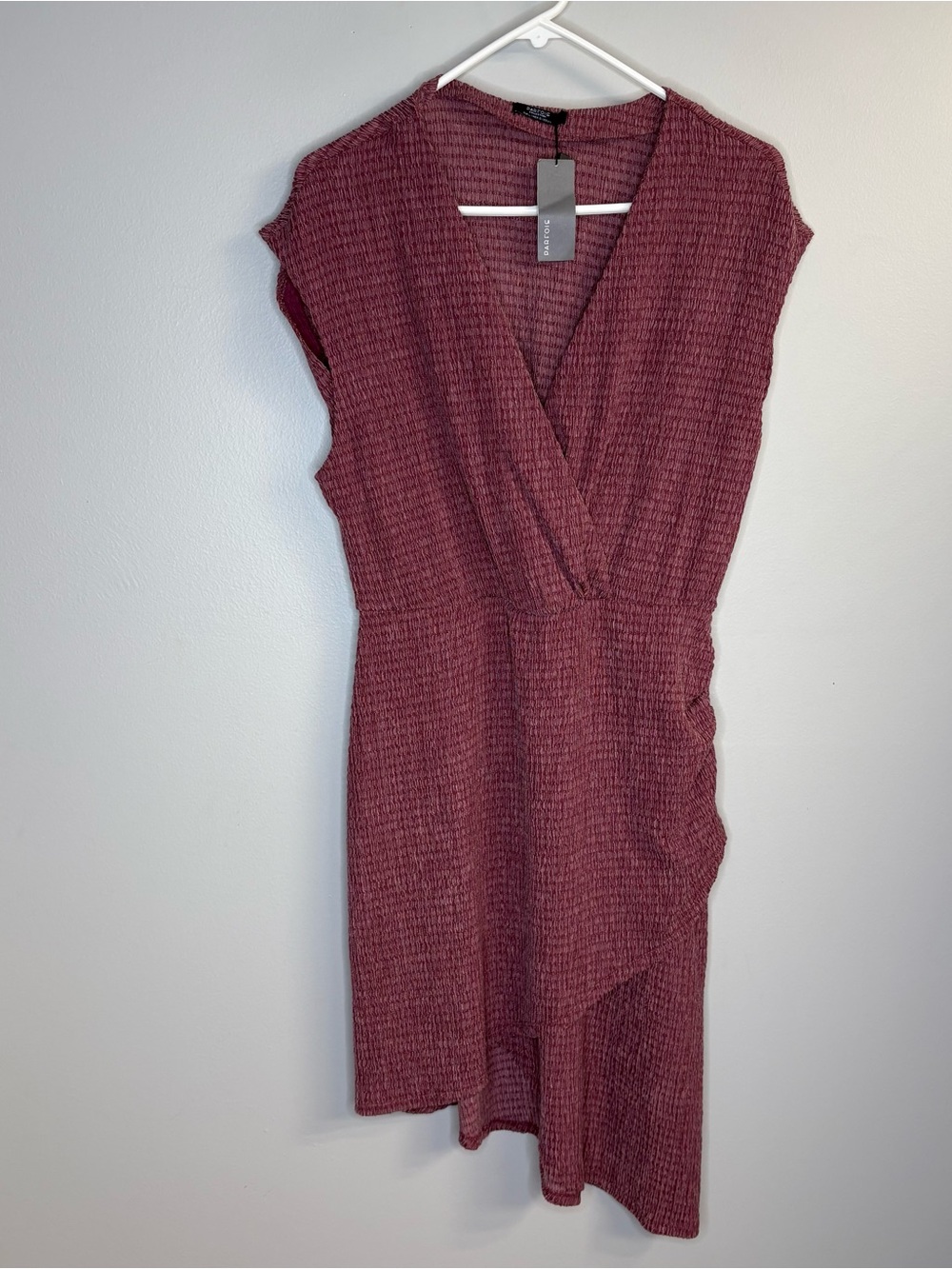 Textured Wrap Midi Dress in Berry - Unbranded